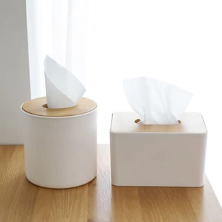 COZII กล่องใส่กระดาษทิชชู่ แบบไม้+พลาสติก (Tissue​ Box) ที่ใส่ทิชชู่มินิมอล มีฝาปิด มีหลายรูปแบบ น้ำหนักเบา