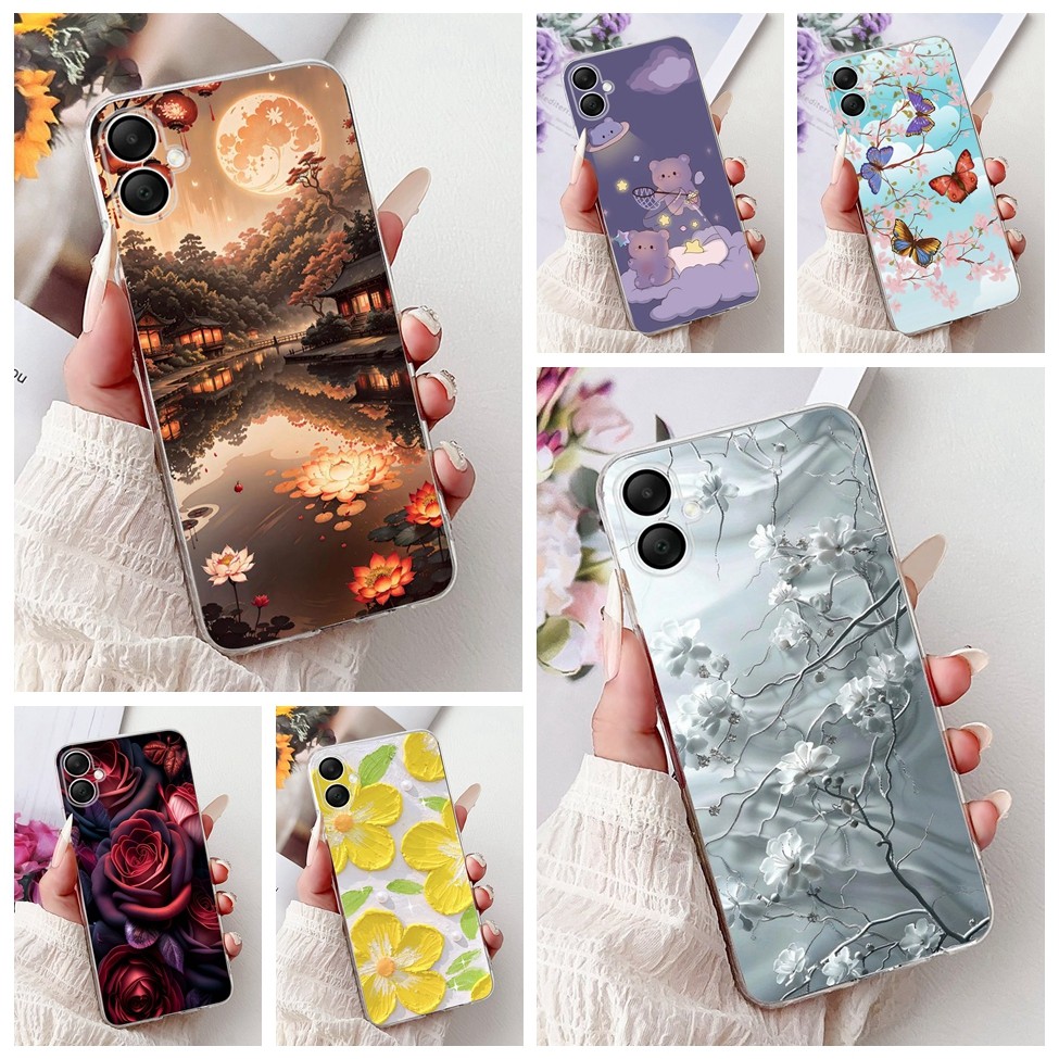 Clear สําหรับ Samsung A9 2018 กรณี A920F ความงามแมวน่ารักแฟชั่นดอกไม้ทาสีปกหลังสําหรับ Galaxy A9 Sam