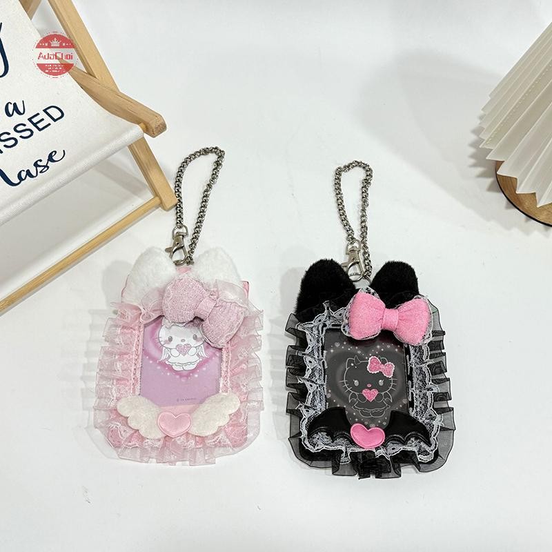 AdaChoi 3 นิ้ว Hello Kitty Photo Card Holder อะนิเมะ Sanrio KT Cat ของเล่นตุ๊กตาการ์ดกระเป๋าจี้ Campus Card Bus Card Sleeve TH