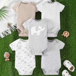 PAYI BABY-5 ชิ้น เด็กทารกน่ารัก ผ้าฝ้ายนุ่ม บอดี้สูทเด็ก ทารกแรกเกิดชุดบอดี้สูทแขนสั้น