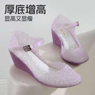 ฤดูร้อนสไตล์ใหม่สุภาพสตรีคริสตัลหนา Soled ส้นลิ่มรองเท้าแตะพ…