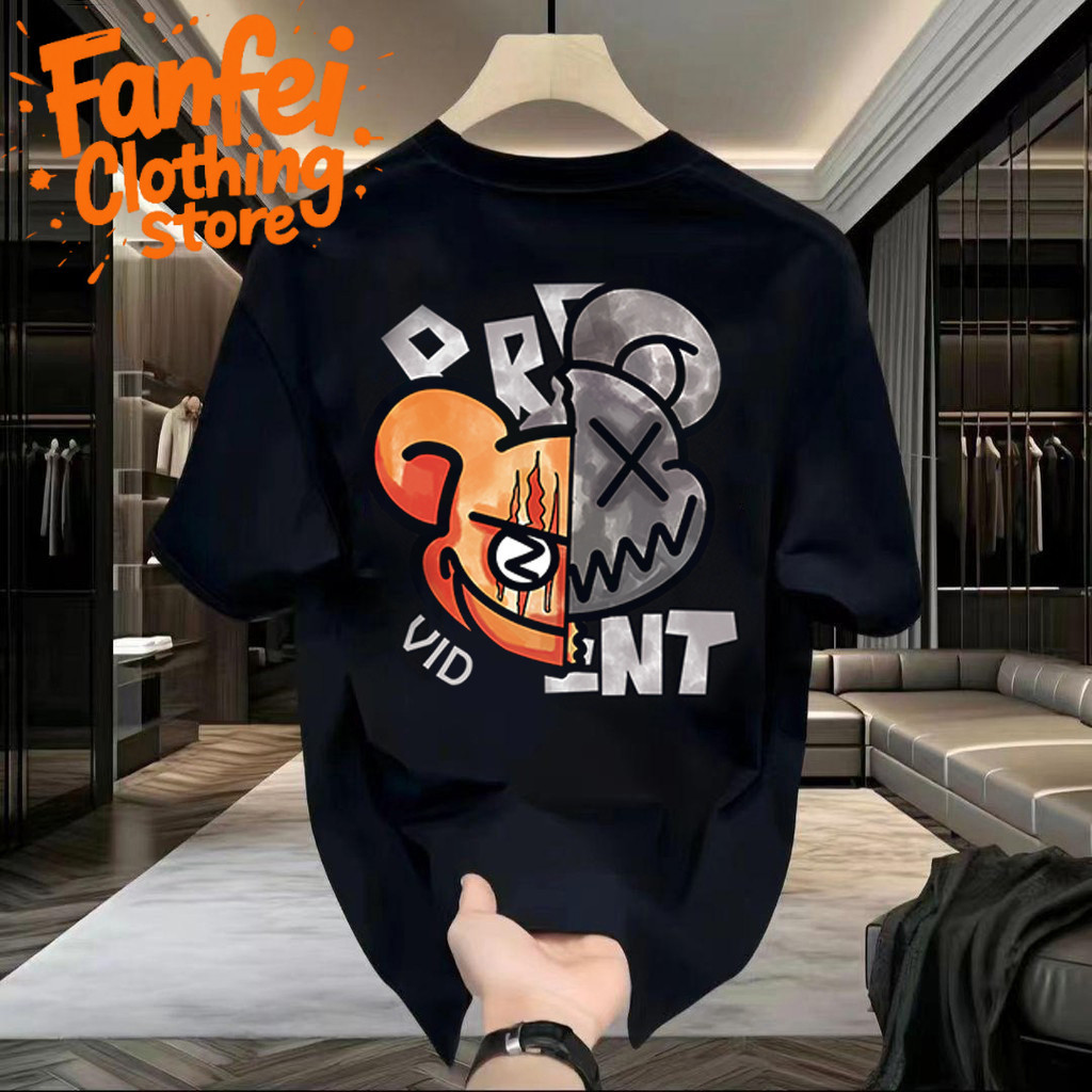 (จัดส่งตลอด 24 ชั่วโมง)Fanfei เสื้อยืด  สกรีนหน้าหลัง ลาย "BEAR VID" ผ้าคอตตอน100% เนื้อผ้าเกรดพรีเมียม คอกลม ใส่สบาย