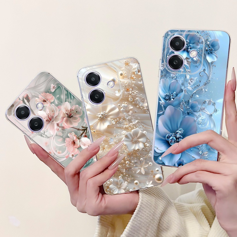 สําหรับOppo A3x A3 4GกรณีCPH2641 CPH2681 CPH2669 ฝาครอบใหม่สไตล์ดอกไม้ซิลิโคนอ่อนนุ่มปกหลังสําหรับOPPO A40 A40M A60 5G Capa
