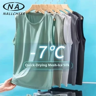 เสื้อกั๊กผู้ชายผ้าไหมน้ําแข็งกีฬาฤดูร้อนระบายอากาศแห้งเร็วเสื้อยืดแขนกุด