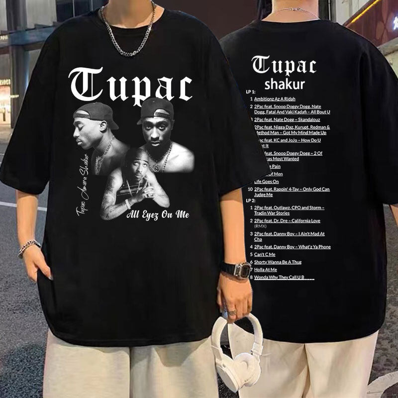 2024 Rapper Tupac 2Pac Hip Hop เสื้อยืดแขนสั้นพิมพ์ลายผ้าฝ้ายวินเทจสําหรับผู้ชาย