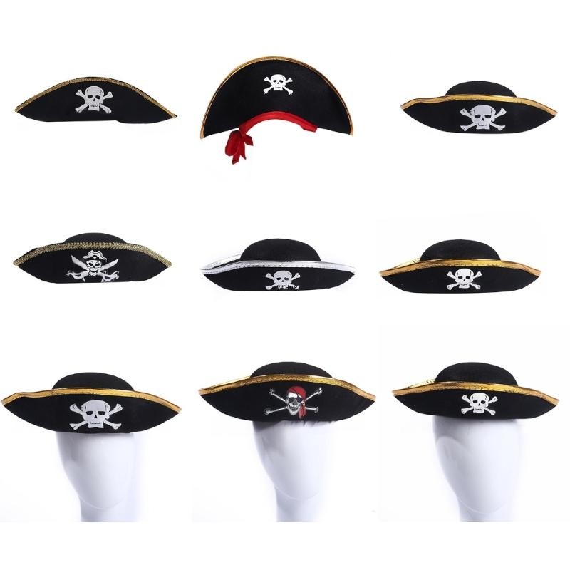 MG Skull Tricorne หมวกคอสเพลย์โจรสลัดหมวกการแสดงบนเวทีหมวก Cocked อุปกรณ์ประกอบฉากปาร์ตี้