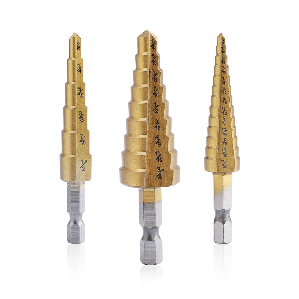 ชุดดอกสว่านสเต็ป 3 ชิ้น Titanium Step Drill Bit Set สำหรับเจาะโลหะ ไม้ พลาสติก และ DIY