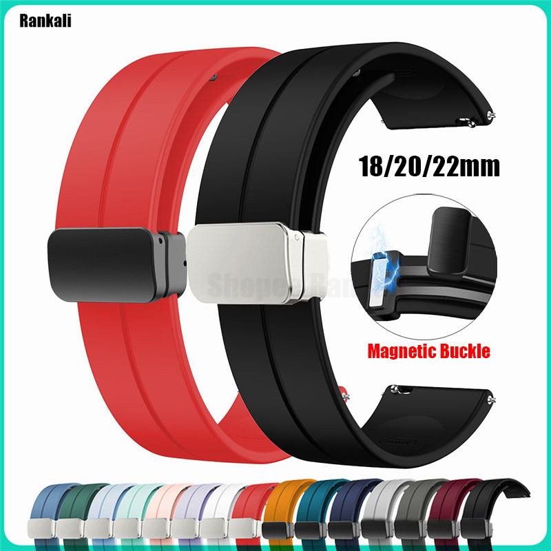 18 มม.20 มม.22 มม.สายนาฬิกาซิลิโคนหัวเข็มขัดแม่เหล็กสําหรับ Samsung Galaxy นาฬิกา 6/4/5 Pro/คลาสสิก/เกียร์สร้อยข้อมือสําหรับ Huawei GT 2/3/4 Warch Band