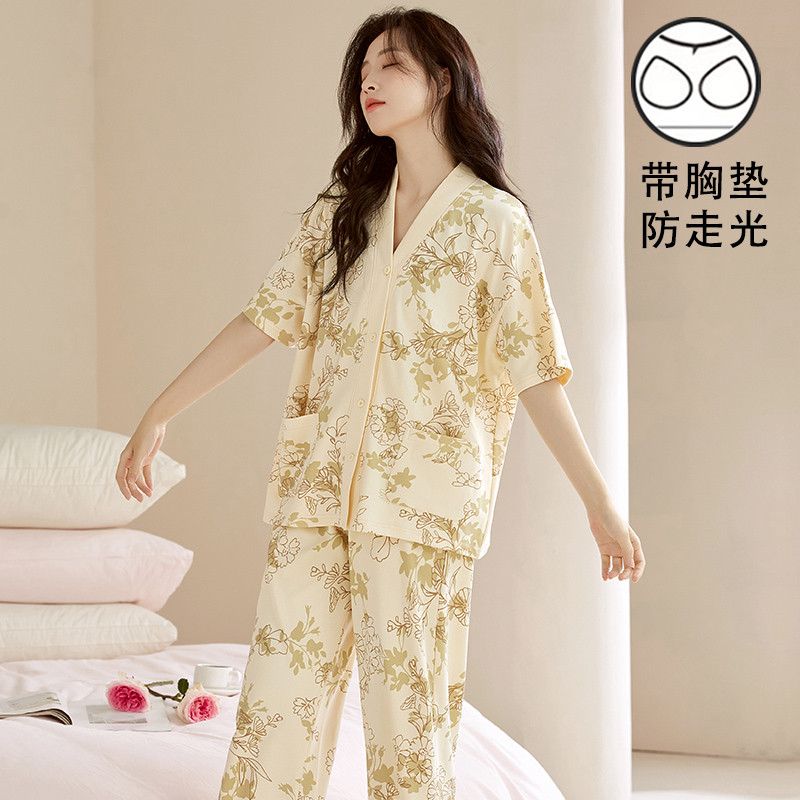 เบาะชุดนอนสตรีชุดนอนผ้าฝ้ายชุดฤดูร้อนเลดี้แขนสั้นชุดนอนผู้หญิงน่ารักการ์ตูนหลวมสวมใส่ - รูปที่ 5