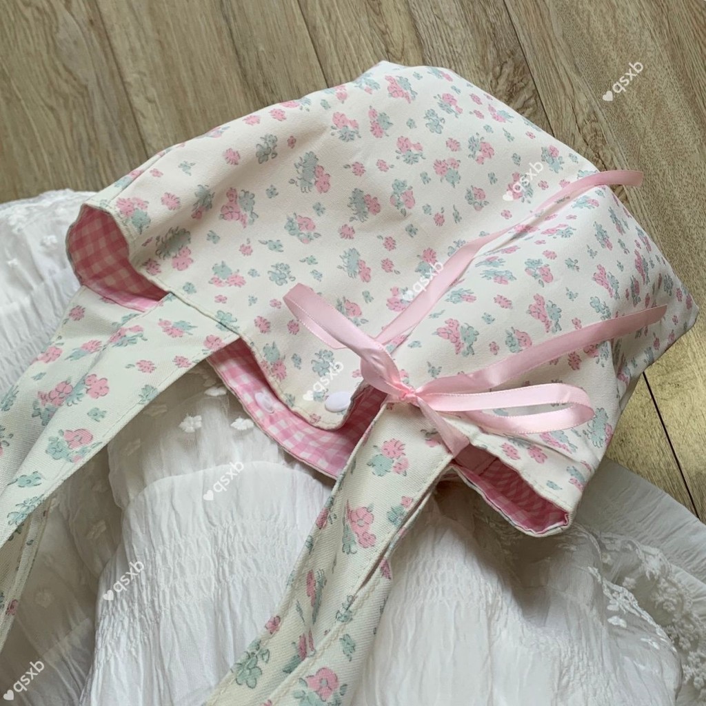 กระเป๋าผ้าแคนวาสลายดอกไม้หวานสไตล์พระหญิง อิน กระเป๋าสะพายตรวจสอบสีชมพูมูลค่าสูงกระเป๋าถือนักเรียนชั้น