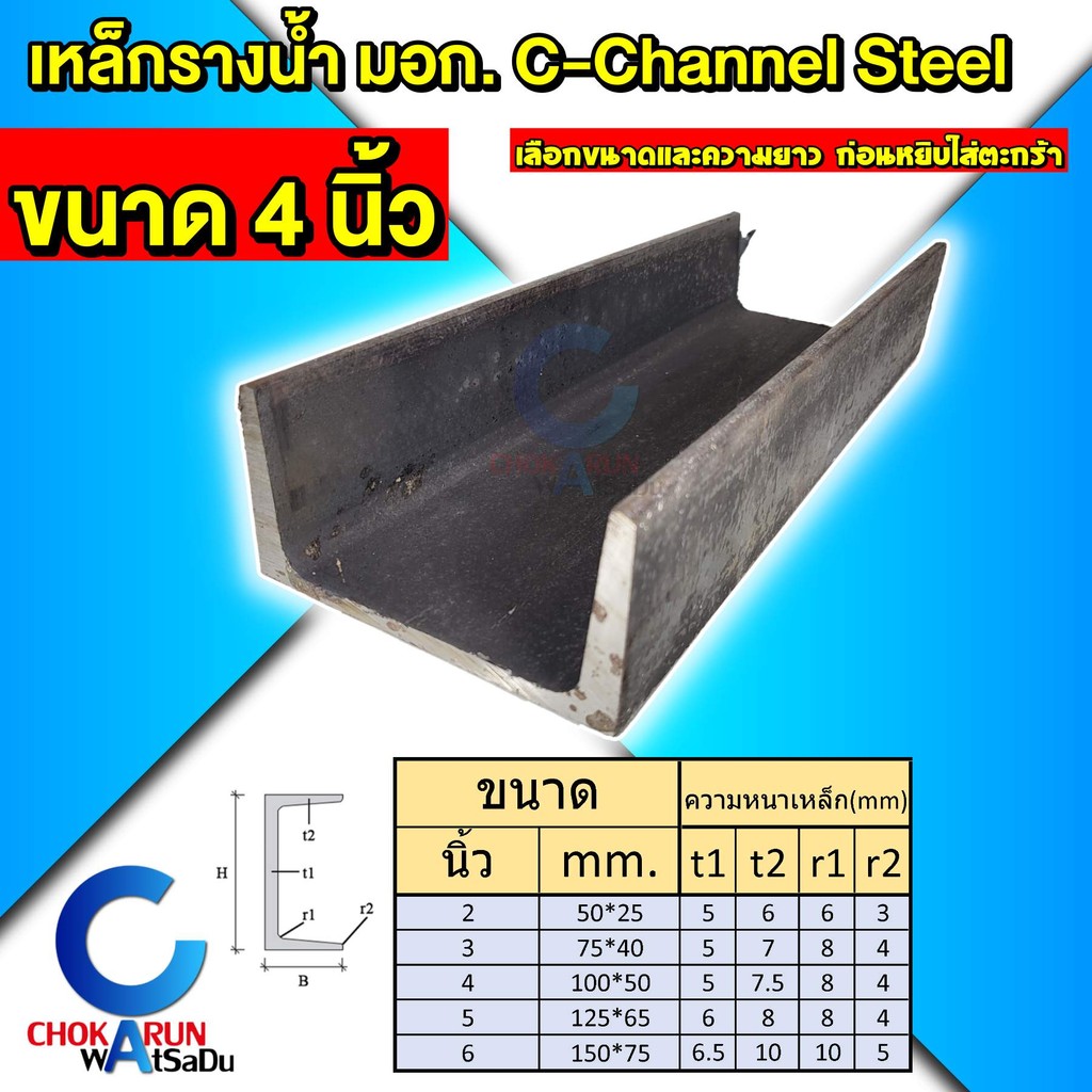 Steel เหล็กรางน้ำ ตัดขาย ขนาด 4 นิ้ว - เหล็กราง C-Channel Steel เหล็กซีชาแนล เหล็กตัวซี เหล็กดำ