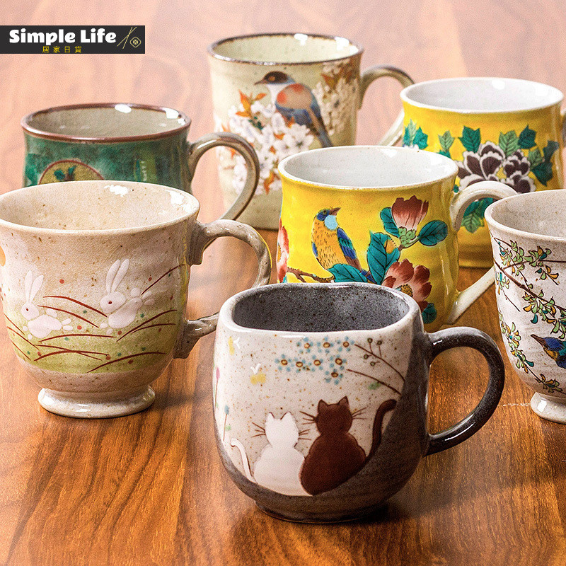 นำเข้า Kutaniyaki Retro Stoneware Mug Cat Coffee Cup Cup Tea Wedding Wedding Gift Gift Cup