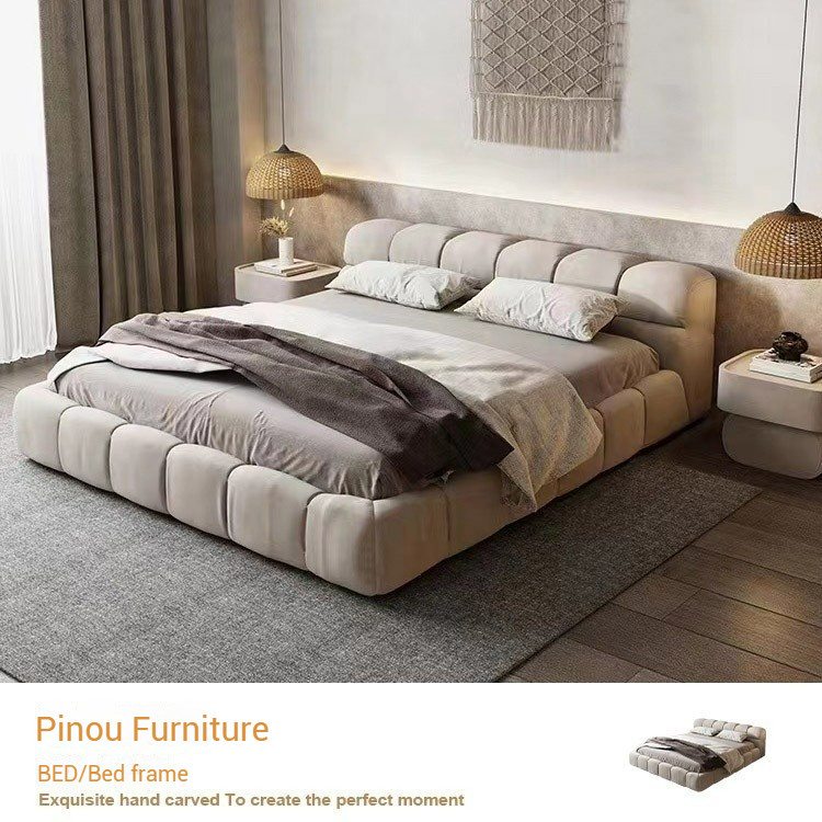 Puff Inset Bed Frame Cream Healing Style 5/6 Feet