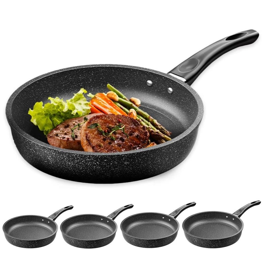 เหลียวหยิง กระทะสเต็ก, หิน 22/24/26/28 ซม. กระทะแพนเค้ก, ทนทานไม่ติดอเนกประสงค์พร้อมฝาปิดเครื่องมือทําอาหารในครัวเตาแม่เหล็กไฟฟ้าแก๊ส - รูปที่ 3