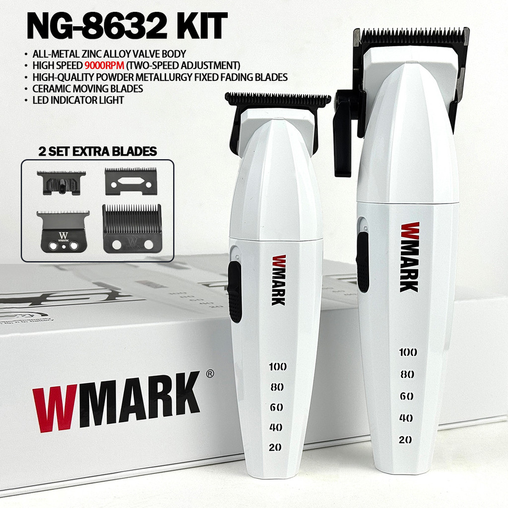 9000RPM WMARK NG8632 Professional Barber Kit ปัตตาเลี่ยนผมไฟฟ้า DLC ใบมีดผม Trimmer พร้อมใบมีดอะไหล่