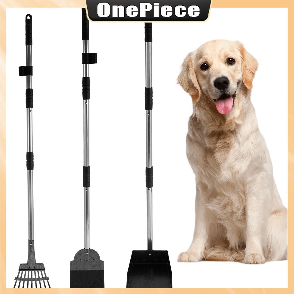 3 ชิ้น Pooper Scooper ถาดโลหะ Rake และ Spade ชุดยาวสุนัข Sooper Multifunctional Poop Scoop SHOPQJC5083