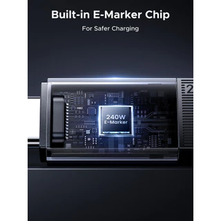 UGREEN USB3.1 Gen2 10Gbps 1M Bulit ในชิป E-Marker USB-C ถึง USB-C 240W สายชาร์จข้อมูลเปลือกอลูมิเนียม Braided Space Grey