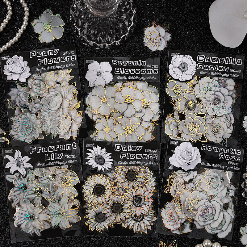Journamm 20 ชิ้นดอกไม้ฟอยล์สีทองสติ๊กเกอร์ชุดสติกเกอร์สัตว์เลี้ยงแพ็คสําหรับกรอบรูปสมุดภาพวารสารไดอารี่สติกเกอร์ตกแต่ง ราคา ถูกที่สุด ดีลบีเคเค