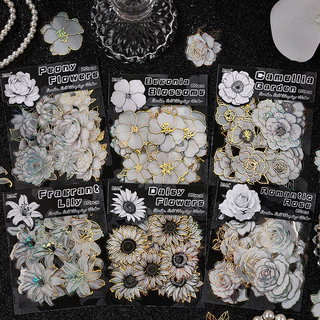 Journamm 20 ชิ้นดอกไม้ฟอยล์สีทองสติ๊กเกอร์ชุดสติกเกอร์สัตว์เลี้ยงแพ็คสําหรับกรอบรูปสมุดภาพวารสารไดอารี่สติกเกอร์ตกแต่ง