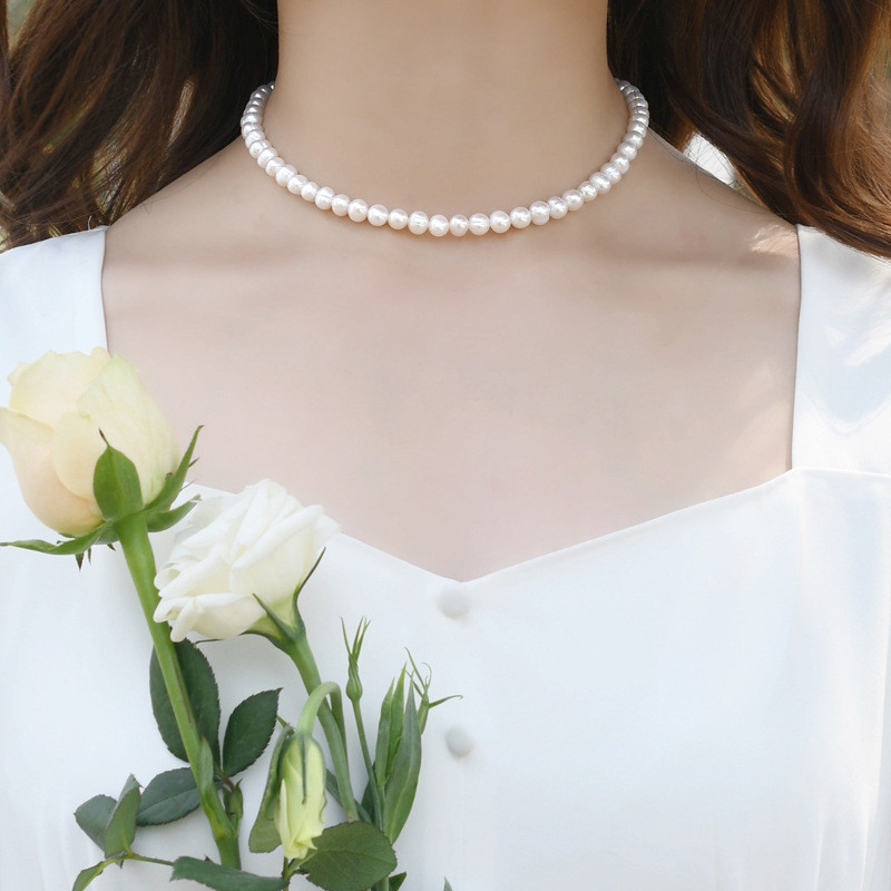 สร้อยคอไข่มุกผู้หญิง  ไข่มุกสีขาว ลูกปัด เครื่องประดับแฟชั่น