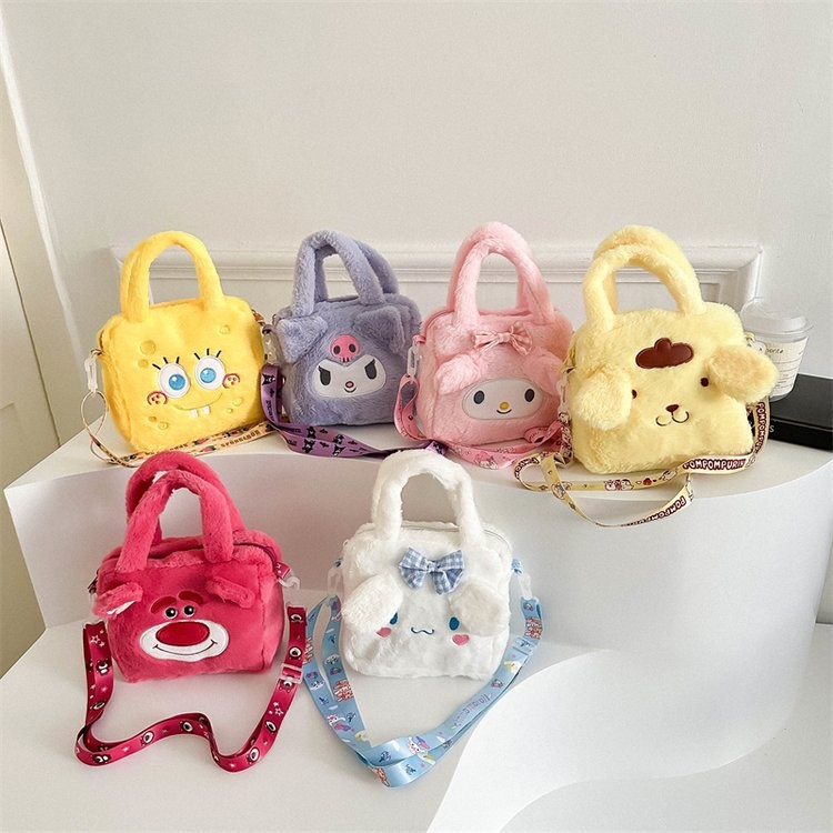 Bag. Cartoon Cute Melody SpongeBob SquarePants Bag Messenger Bag Portable Strawberry Bear Plush Kuro