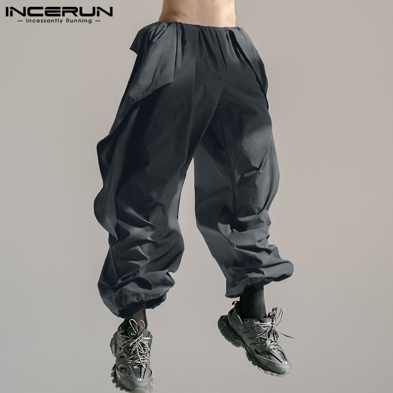 Incerun Men Vintage Fashion Deconstructing False กางเกงสีทึบสองชิ้น