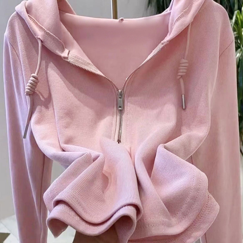 เสื้อคาร์ดิแกนแขนยาวแฟชั่นมีฮู้ดสีทึบไม่สม่ําเสมอ【6902】