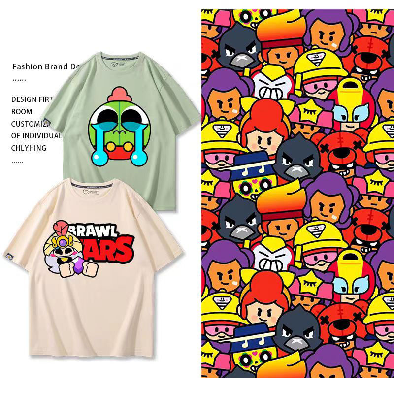 Brawlstars BrawlStars Zeus Red Thumb Game Peripheral เสื้อยืดแขนสั้นชายเยาวชนฤดูร้อนครึ่งแขน