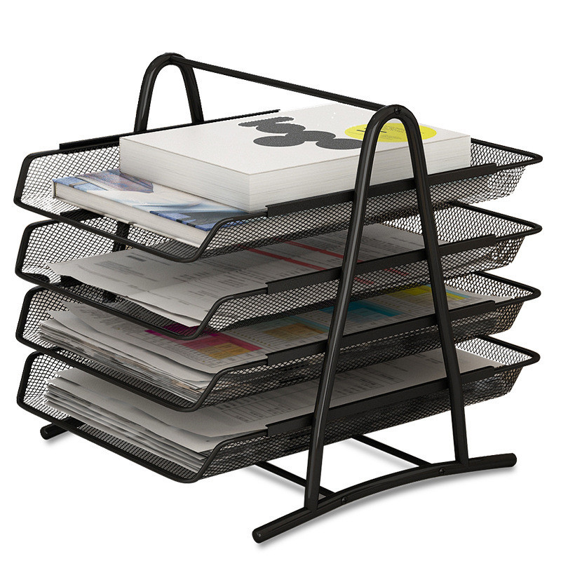4 ชั้น ชั้นวางเอกสาร วางกระดาษ ขนาด A4 หรือวางจดหมาย ขนาด 3 ชั้น สีดำ Document Basket Tray