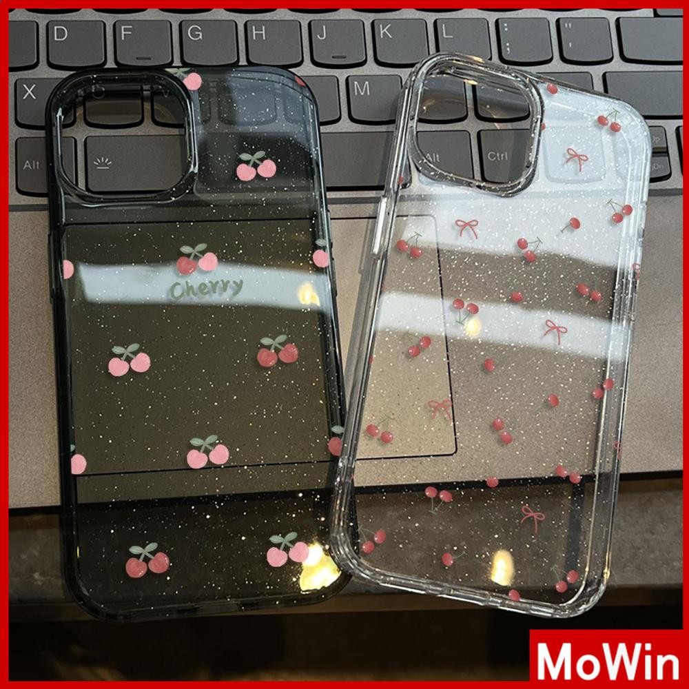 Movin - เคส iPhone 16 Pro Max iPhone 11 เคสใสแบบแวววาว TPU นุ่มสีสันสดใส เชอร์รี่และคันธนูแสนอร่อย Compatible iPhone15 Pro max 14 13 12 Pro max XS XR 7 Plus 8 Plus