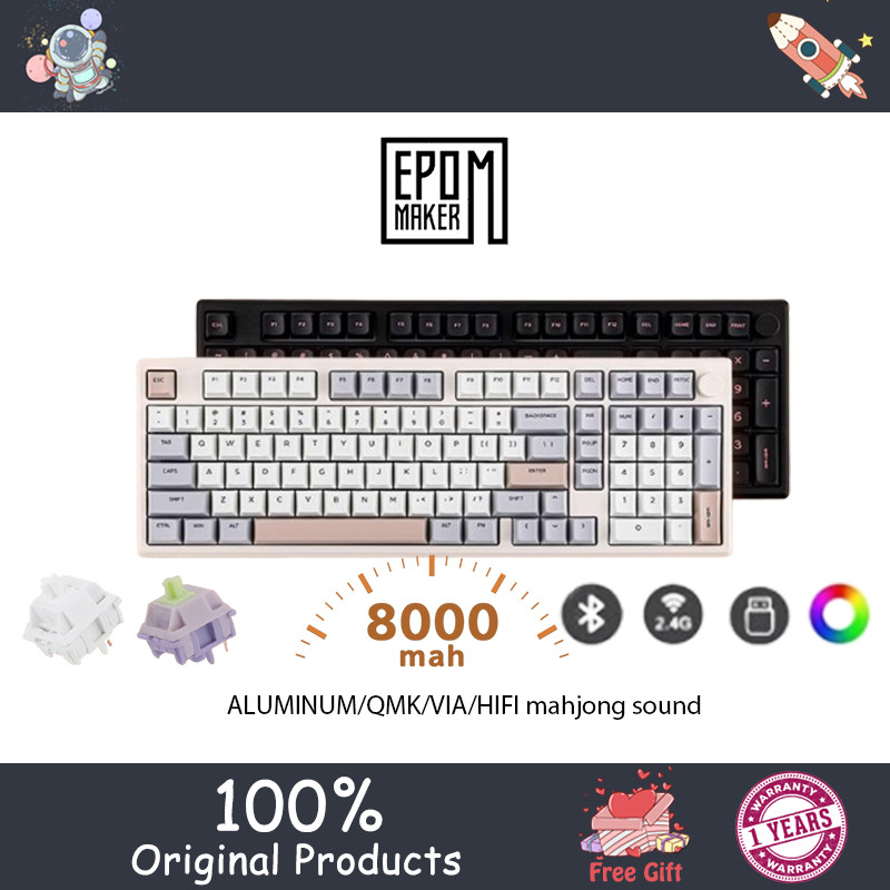 Epomaker Galaxy100 คีย์บอร์ดไร้สายบลูทูธอลูมิเนียมแบบถอดเปลี่ยนได้สามโหมด