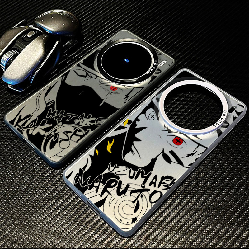 สําหรับ Vivo X200 Pro Mini X100s X100 X90 X80 X70 Pro Ultra เทรนด์แฟชั่นอะนิเมะสีดํา Sketch Naruto Sasuke Kakashi สีสัน Frosted เลเซอร์ PC กันกระแทกเคสโทรศัพท์