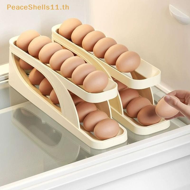 Peaceshells อัตโนมัติ Scrolling ชั้นวางไข่กล่องเก็บตะกร้าไข่คอนเทนเนอร์ตู้เย็นตู้ไข่สําหรับห้องครัว TH