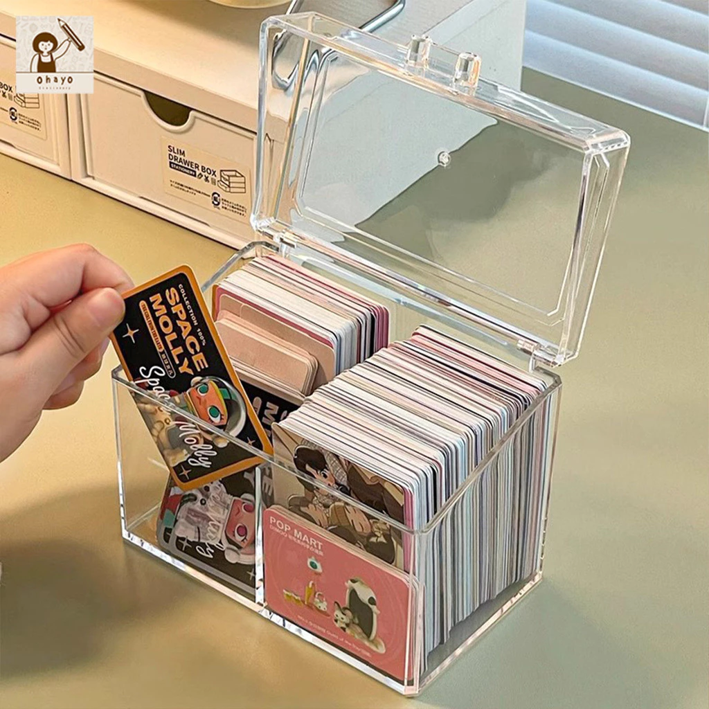 Ohayo กล่องเก็บ กล่องอะคริลิค กล่องเก็บการ์ดอะคริลิคใส พร้อม 2/4 ช่อง เก็บ popmart card การ์ดรูปไอดอล วางซ้อนกันได้