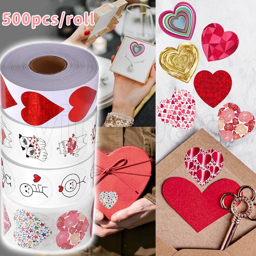 500 ชิ้นสีแดงสีชมพูหัวใจสติกเกอร์สําหรับวันวาเลนไทน์งานแต่งงานของขวัญบรรจุถุงป้ายบรรจุภัณฑ์ Love Scrapbooking Diy สีสติกเกอร์