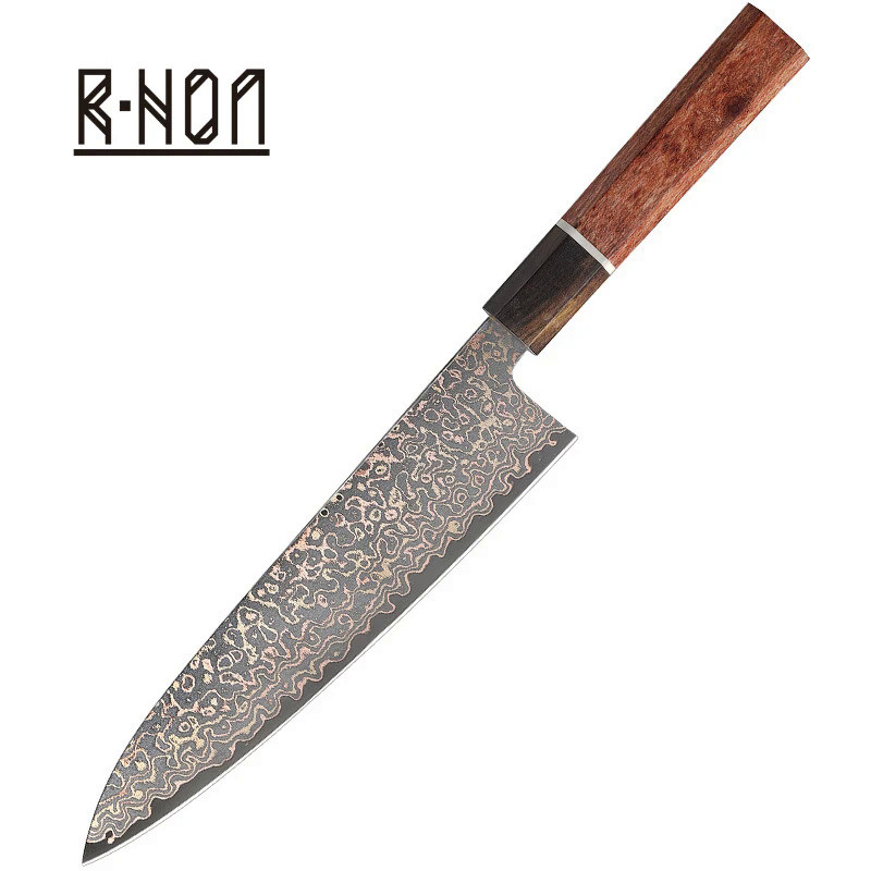 RHON 7.8" 67Layer Tricolor Copper Damascus Steel Chef Knife Japanese Gyuto Slicing Meat Vegetable Fr