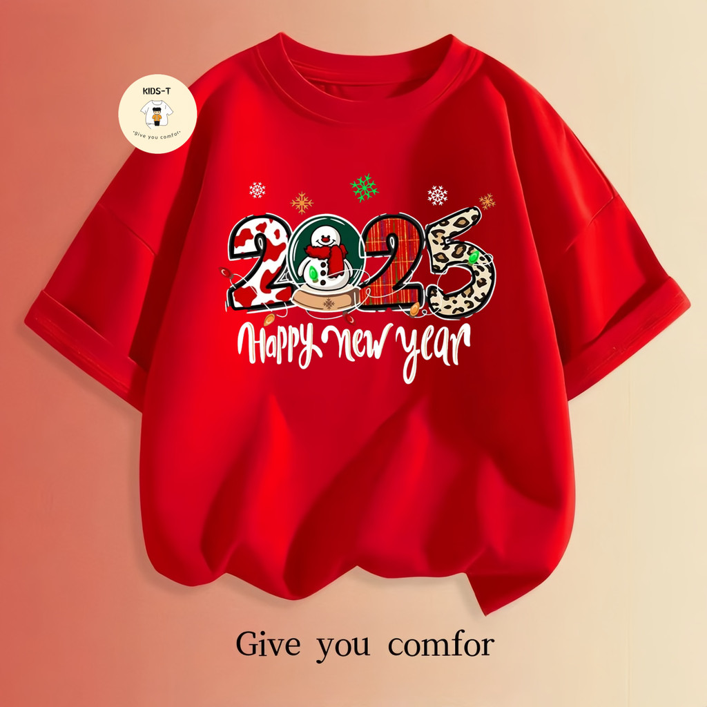 เสื้อยืดเด็กโชคดี รับทรัพย์โชคดี น่ารัก สไตล์จีน 2025 CNY new year ผ้าเจอร์ซี่ ไม่หด คอกลมสีพื้น