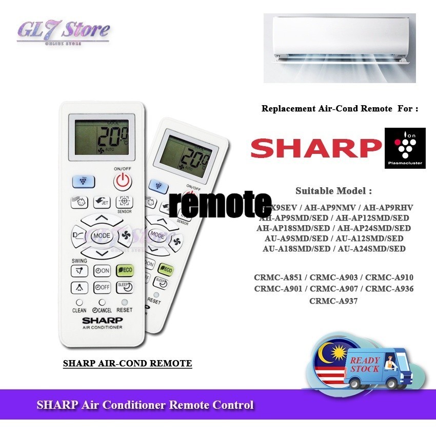 รีโมทคอนโทรล SHARP สําหรับเครื่องปรับอากาศ รุ่น A851/A910 รองรับ CRMC-A851, A901, A903, A907, A910