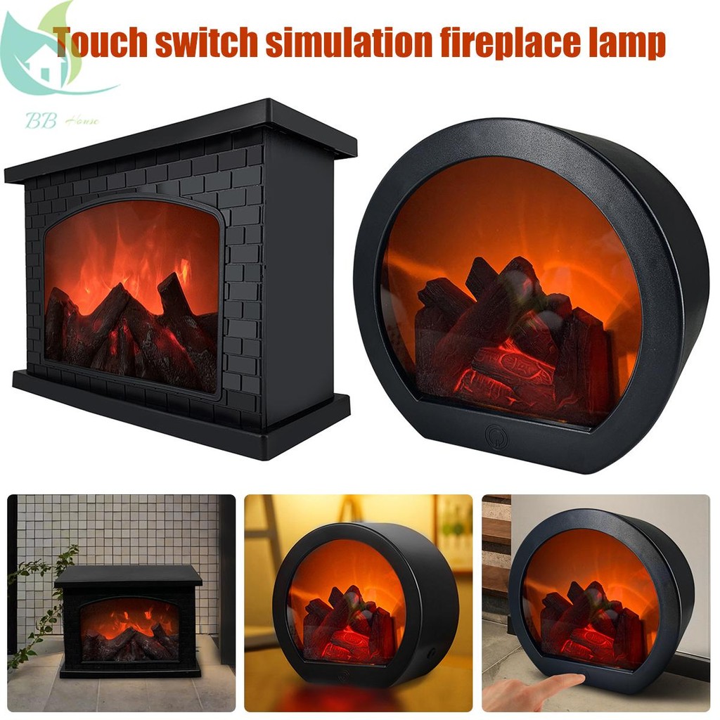 โคมไฟเตาผิงสวิตช์สัมผัส LED โคมไฟเตาผิงจําลอง Log Fire Place โคมไฟ USB และแบตเตอรี่ขับเคลื่อนโคมไฟไฟ โคมไฟตั้งโต๊ะ สไตล์เรโทร สําหรับตกแต่งห้อง ของขวัญ SHOPQJC0400