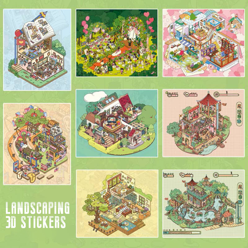 Kowei 3 ชิ้น [Happy Family Series] Super Big 3D Aesthetics Deco สติกเกอร์ PET สติกเกอร์กระดาษ Scrapbooking วัสดุสมุดภาพชุด
