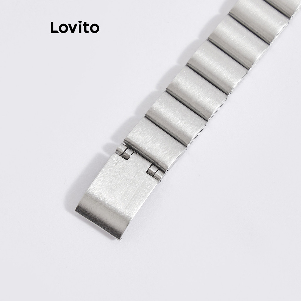 Lovito นาฬิกาควอทซ์ลำลอง ดิจิตอล พื้นผิวโลหะ สีพื้น สำหรับผู้หญิง LNA13089 (สีเงิน)