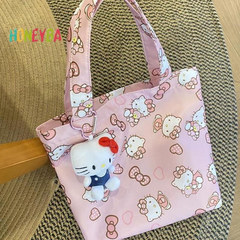 SANRIO <Honeyba>การ์ตูนSanrio Girlyกระเป๋าสะพายน่ารักhello Kitty Toteผ้าใบกระเป๋าขนาดใหญ่ความจุถุงอาหารกลางวันกระเป๋าเดินทางกระเป๋าถือของขวัญNice