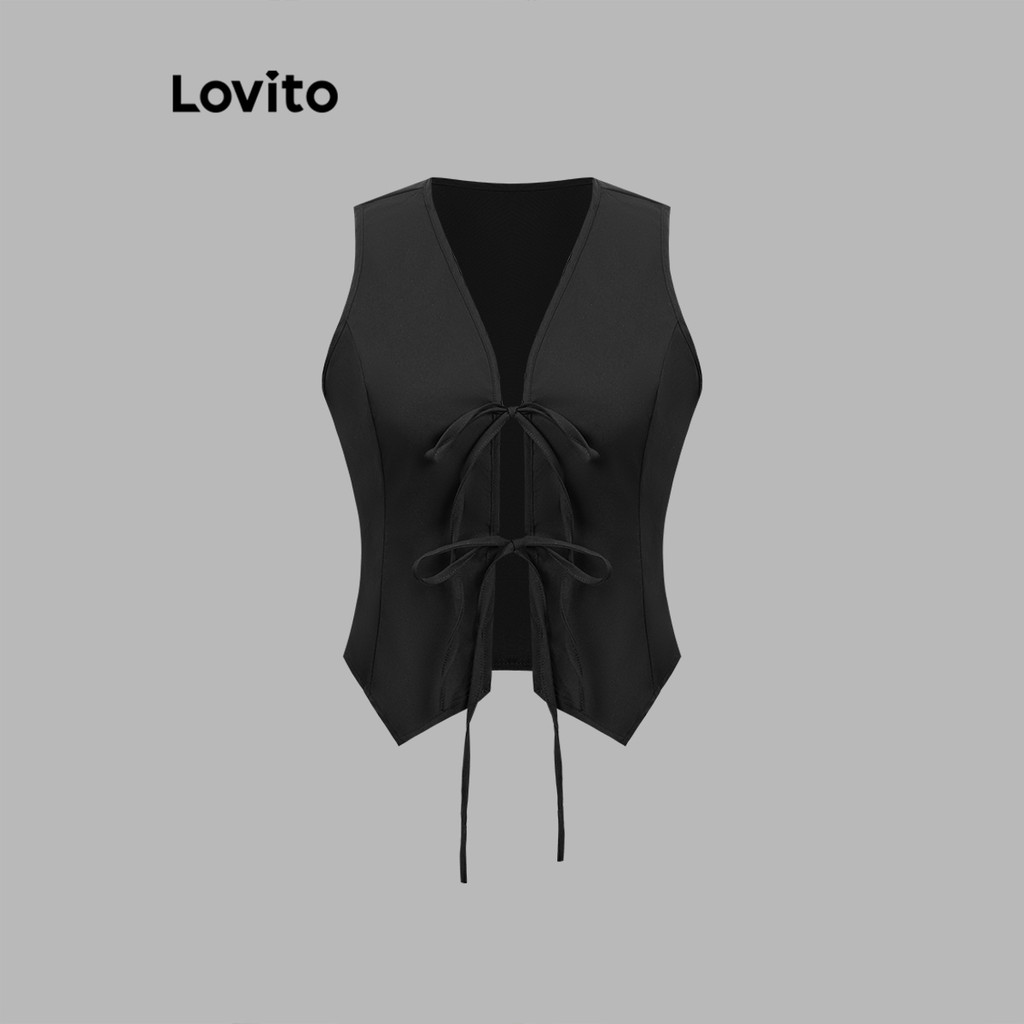Lovito เสื้อกล้ามผูกเชือกสีพื้นลำลองสำหรับผู้หญิง L110AD216