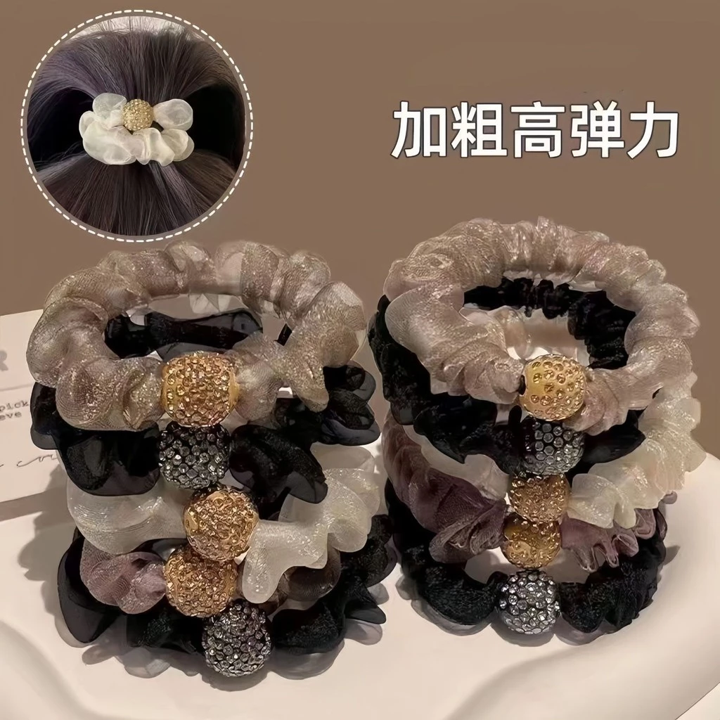สครันชี่แหวนผมดีไซน์เสือดาว พิมพ์แถบคาดศีรษะ พร้อม.High-End Rhinestone สำหรับตกแต่งทรงผมของสาวๆ
