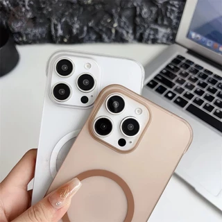 หรูหราบางเฉียบกึ่งโปร่งใสช็อกทนฮาร์ดปกหลังสําหรับ ไอโฟน for iPhone Air 17 Pro Max 16 15 14 Plus 13 12 11 Pro Max มือโปร สูงสุด ไม่มีกรอบ เคลือบแม่เหล็กกรณีโทรศัพท์