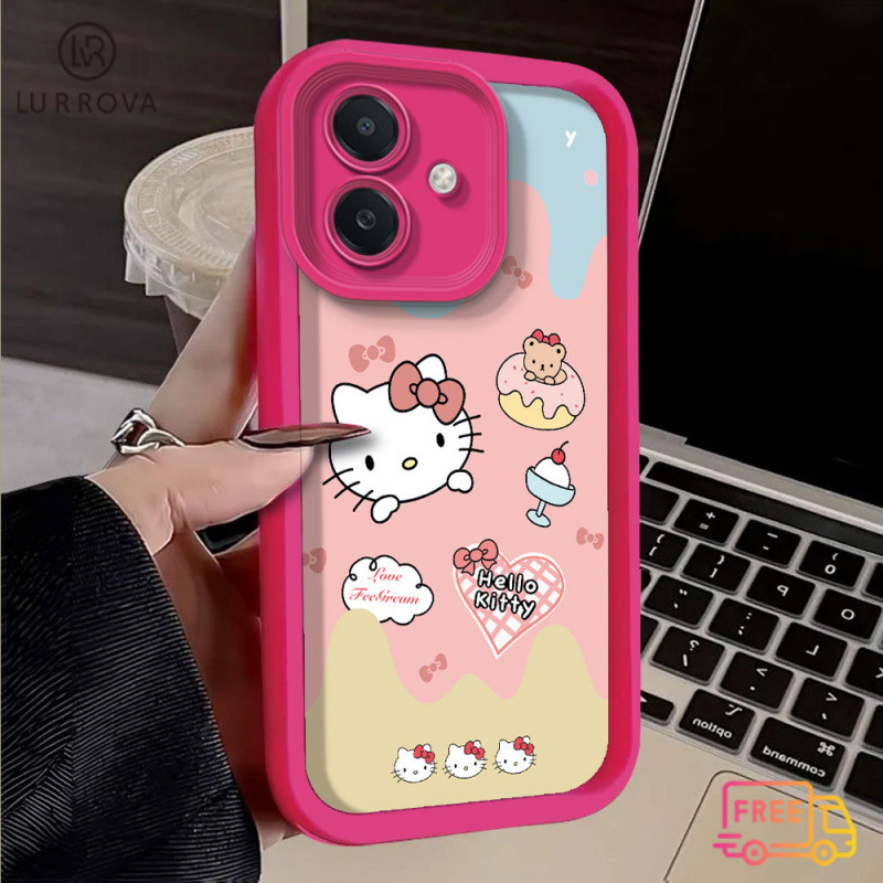 สําหรับoppo Reno 13F 5G Reno 12 Reno11 F Reno 11 5G Reno 10 5G Reno 8T Reno 8Z Reno7 Reno8 Reno4 Reno5 Realme C61 C55 C53 C51 หมายเหตุ 50 หมายเหตุ 60 ไอศกรีมสีชมพูแมวกันกระแทกTPU si