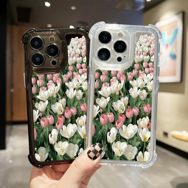 MAX เคสโทรศัพท์มือถือแบบใส กันกระแทกดอกไม้บานfor 7 Plus X/XR 11/13/12/14/15 Plus เคสโทรศัพท์