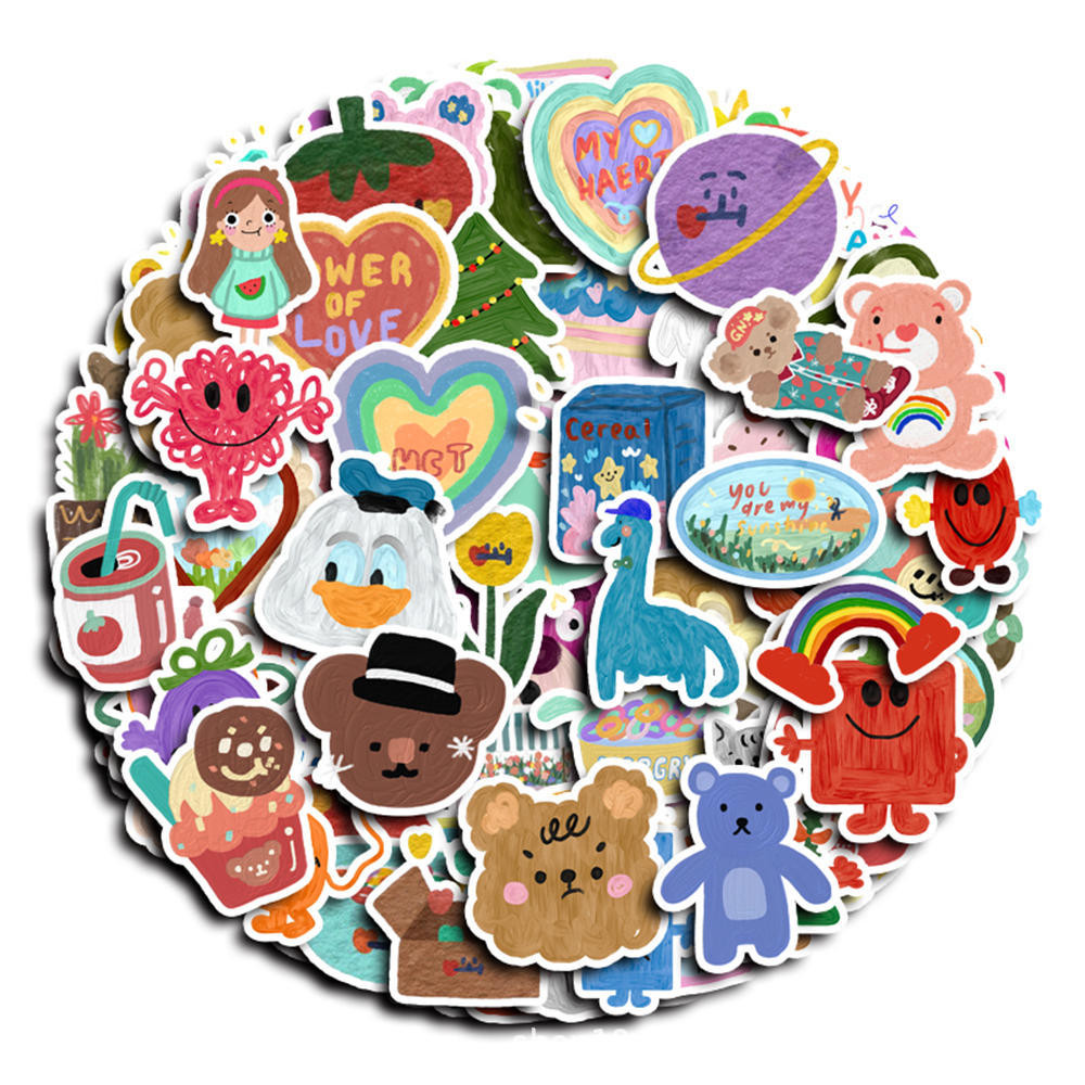 100PCS เกาหลีน่ารักภาพวาดสีน้ํามันต้นฉบับ Ins สไตล์ Graffiti สติกเกอร์สําหรับจักรยานบัญชีมือดินสอ Decals LanLanStickersWorld เด็กของขวัญ RecordingYourLife