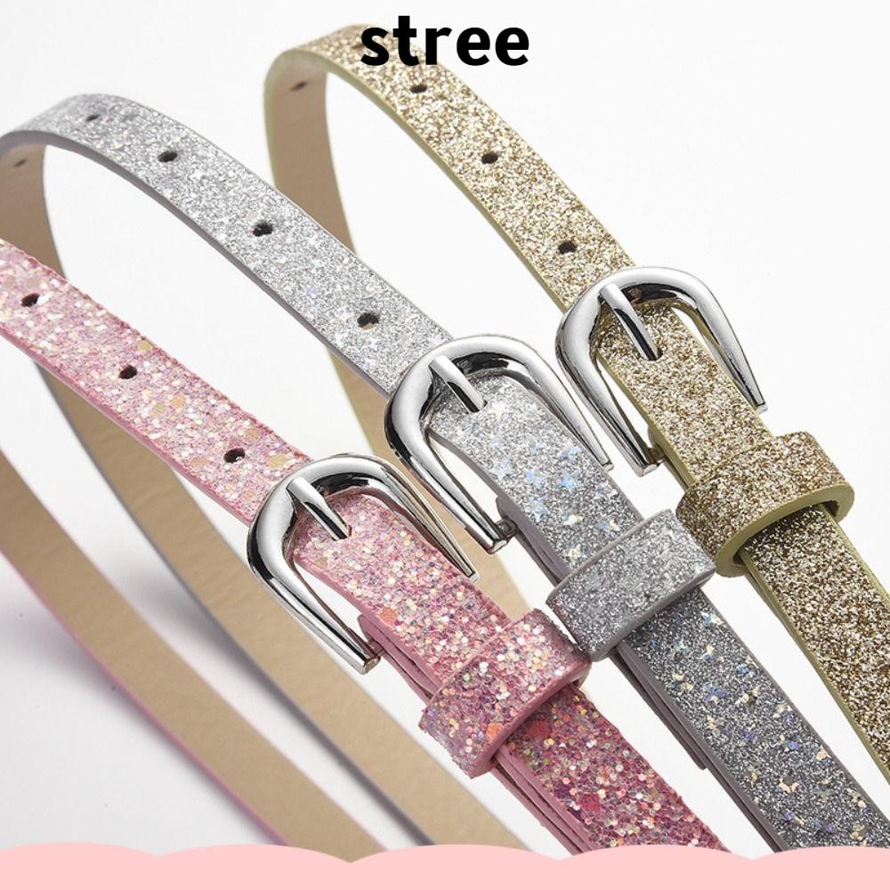 Stree เข็มขัดเด็ก, ปรับ Casual Glitter เข็มขัดบาง, แฟชั่น Five Pointed Star Love เข็มขัดกางเกงยีนส์เด็กผู้หญิง