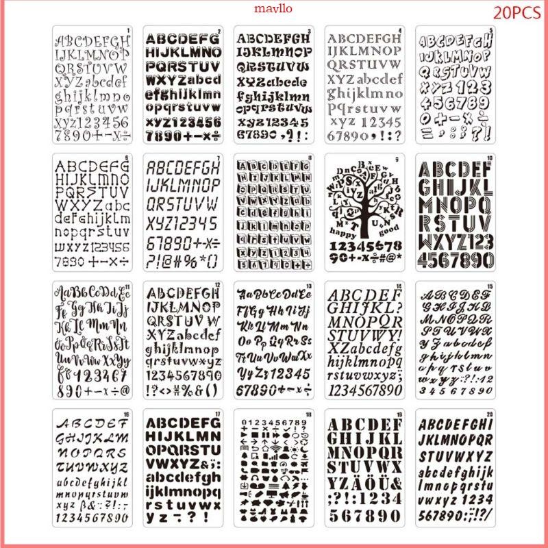 Mavlo 20 ชิ้นชุดตัวอักษรตัวอักษรจํานวน Stencils DIY วาดแม่แบบภาพวาด Scrapbooking การ์ด